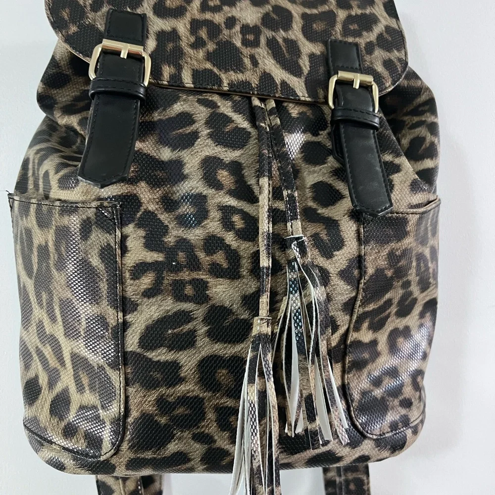 Chic Leopard Print Backpack with Black Details